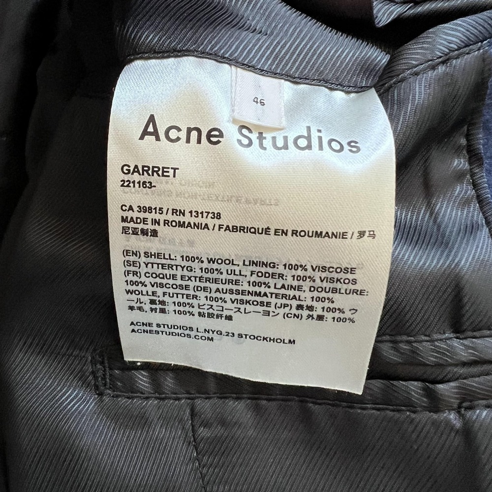 Acne Studios Garret Wool Overcoat Mens 46 Navy Blue Single Breasted Lined - Picture 8 of 15